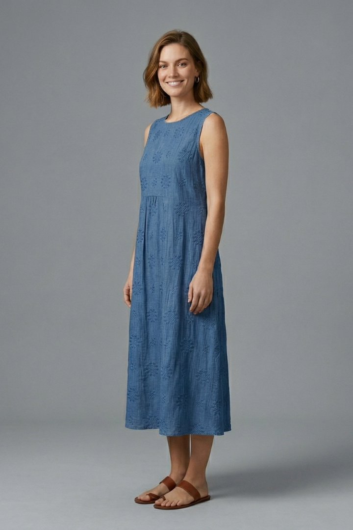 Sunny Relaxed Sleeveless Round Neck Midi Dress