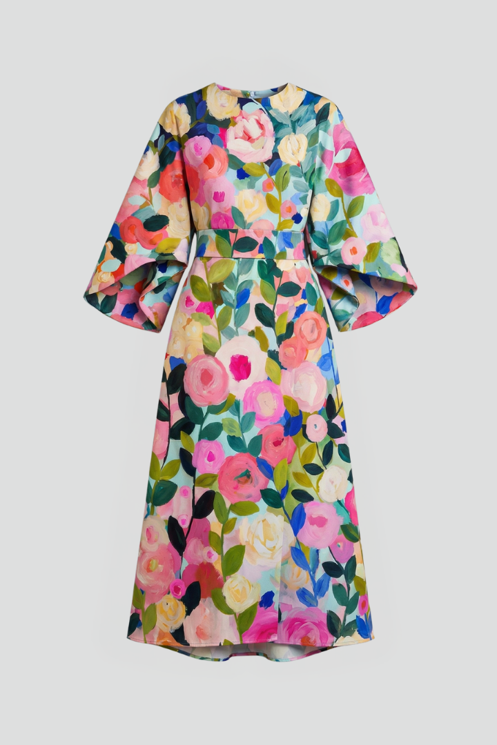 Wren Easy Printed Midi Dress with Wide Sleeves