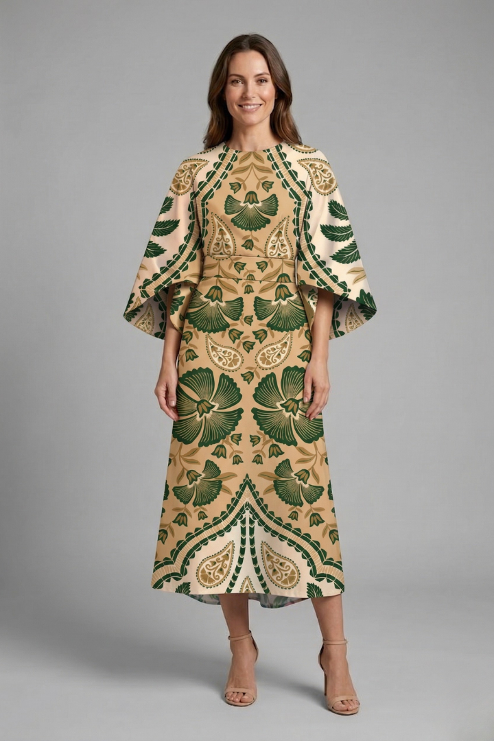 Wren Easy Printed Midi Dress with Wide Sleeves