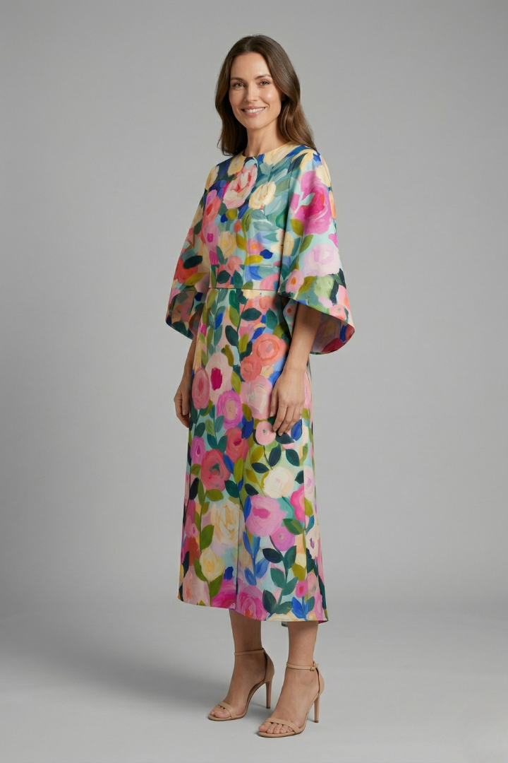 Wren Easy Printed Midi Dress with Wide Sleeves