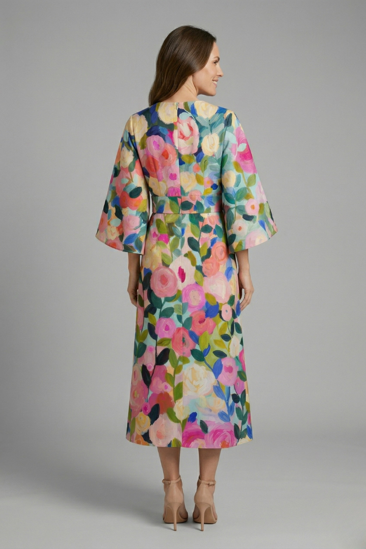 Wren Easy Printed Midi Dress with Wide Sleeves