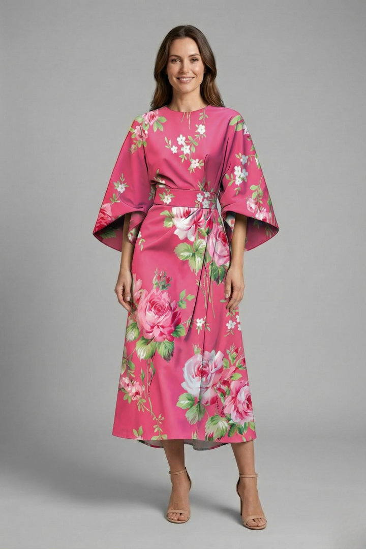 Wren Easy Printed Midi Dress with Wide Sleeves
