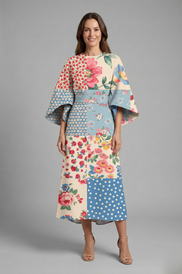 Wren Easy Printed Midi Dress with Wide Sleeves