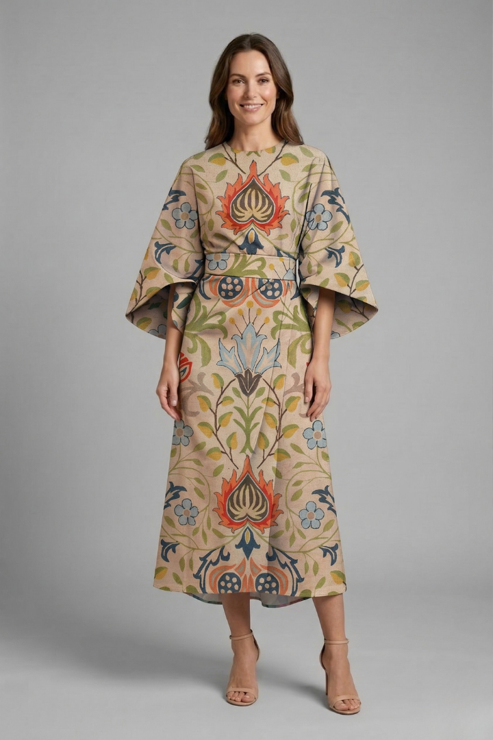 Wren Easy Printed Midi Dress with Wide Sleeves