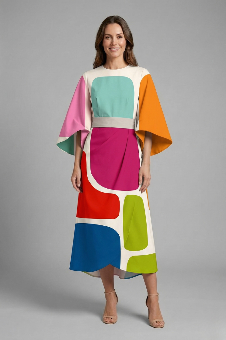 Wren Easy Printed Midi Dress with Wide Sleeves
