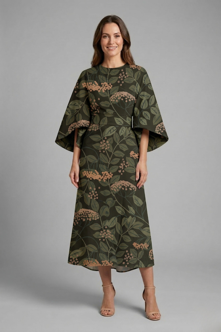 Wren Easy Printed Midi Dress with Wide Sleeves