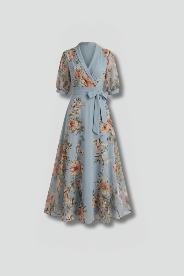 Iris Soft Floral V-Neck Midi Dress