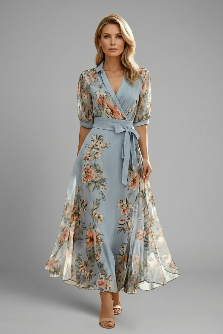 Iris Soft Floral V-Neck Midi Dress