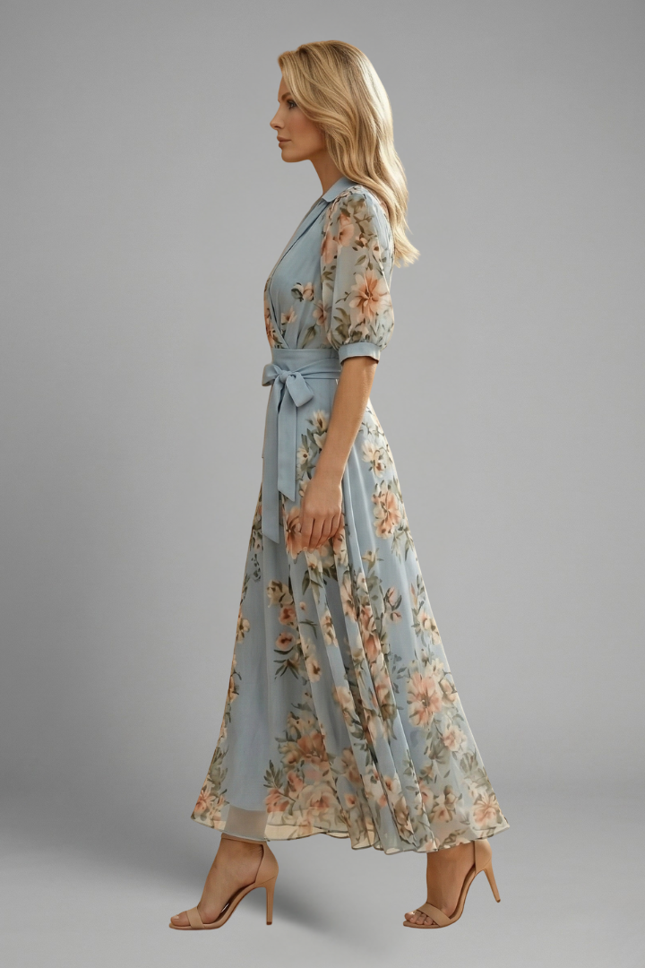 Iris Soft Floral V-Neck Midi Dress