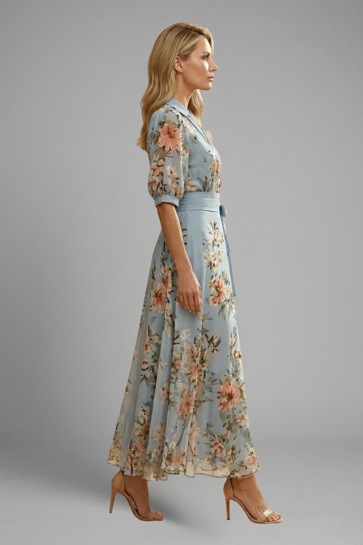 Iris Soft Floral V-Neck Midi Dress