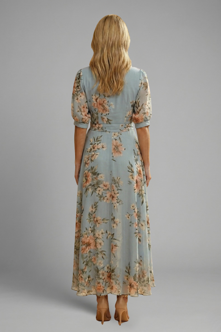 Iris Soft Floral V-Neck Midi Dress