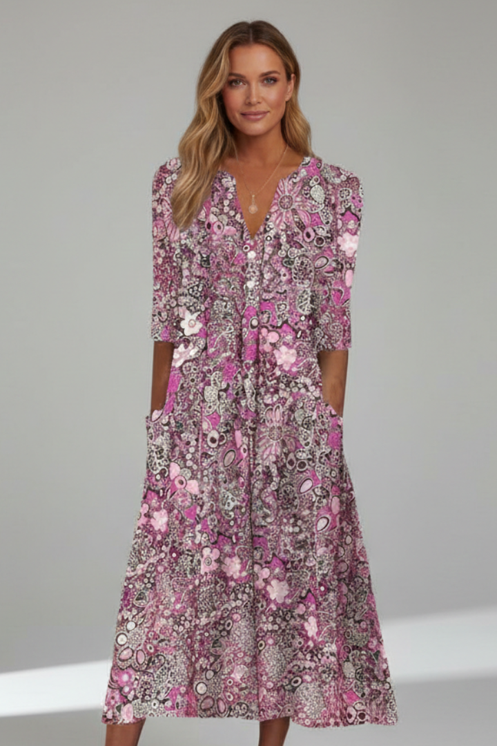 Lotte Easy V-Neck Midi Dress with 3/4 Sleeves