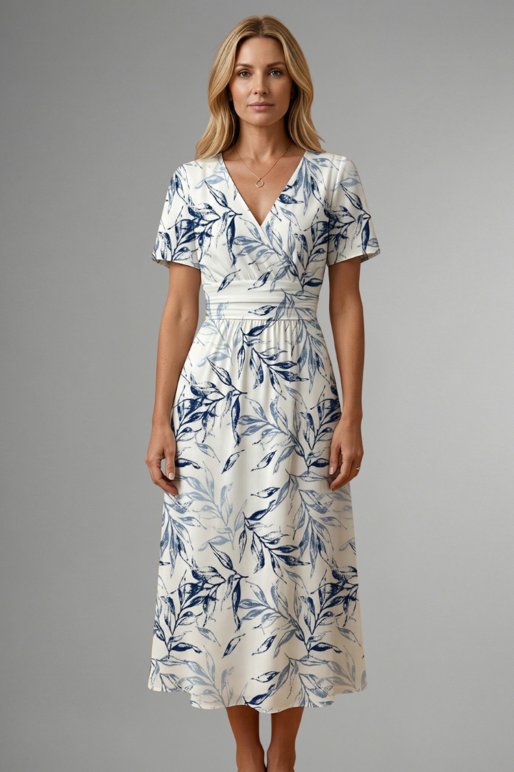 Posy Feminine Floral Print V-Neck Midi Dress