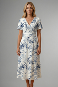 Posy Feminine Floral Print V-Neck Midi Dress
