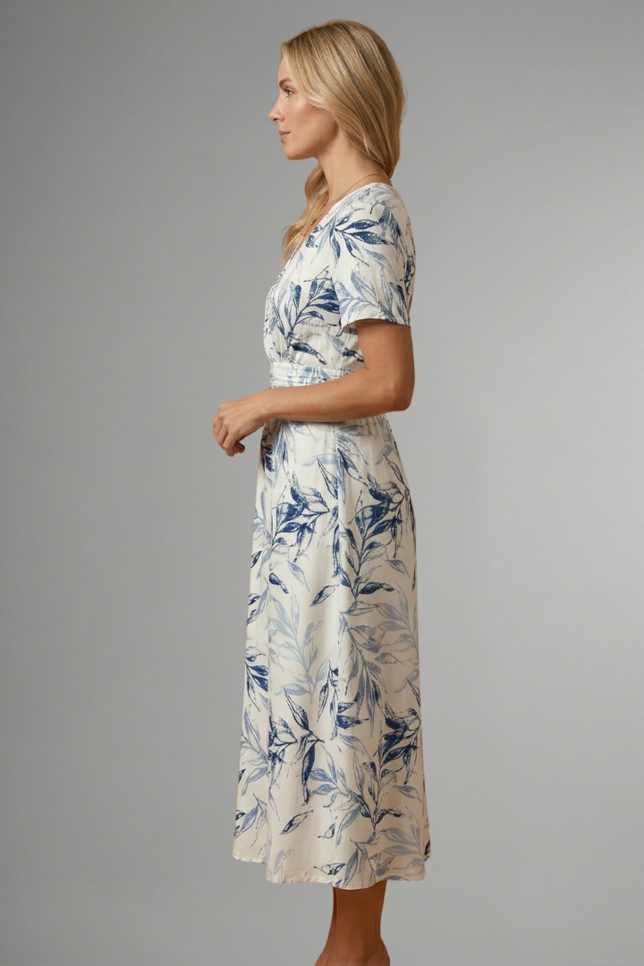 Posy Feminine Floral Print V-Neck Midi Dress