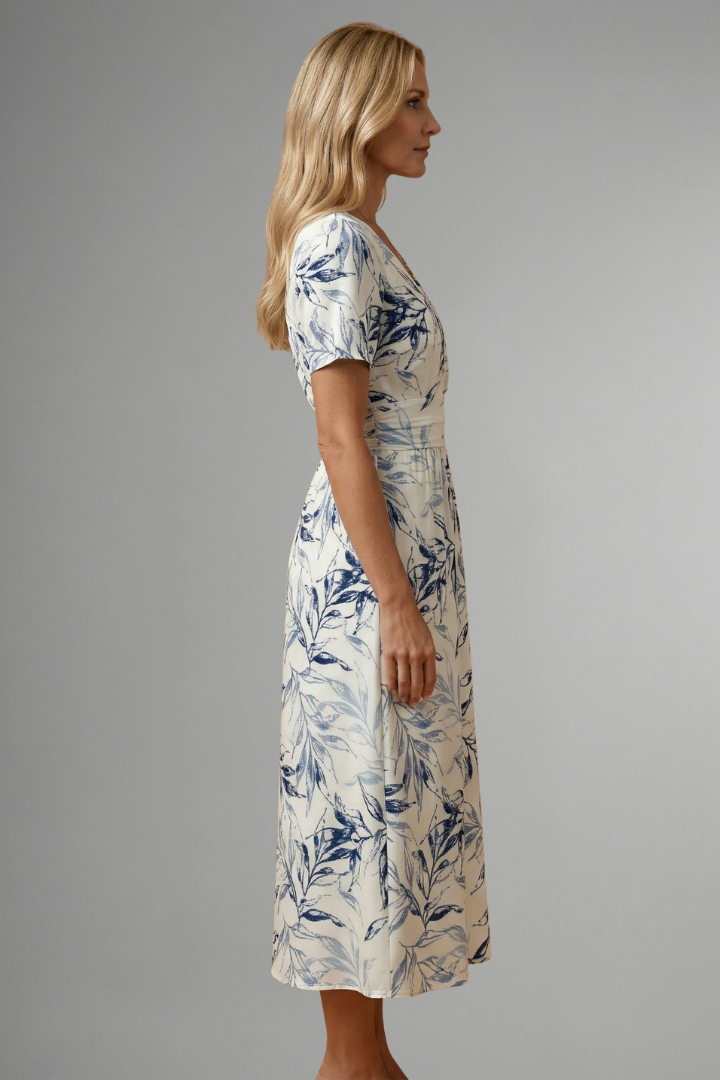 Posy Feminine Floral Print V-Neck Midi Dress