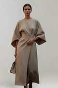 Ada Elegant Belted Midi Dress with Wide Sleeves