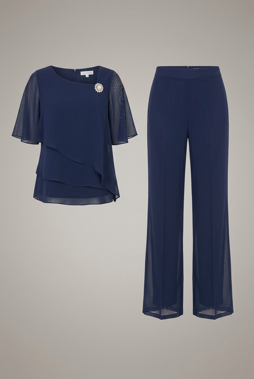 Margaux Layered Top and Straight Leg Trousers Set