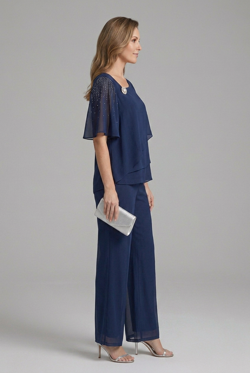 Margaux Layered Top and Straight Leg Trousers Set