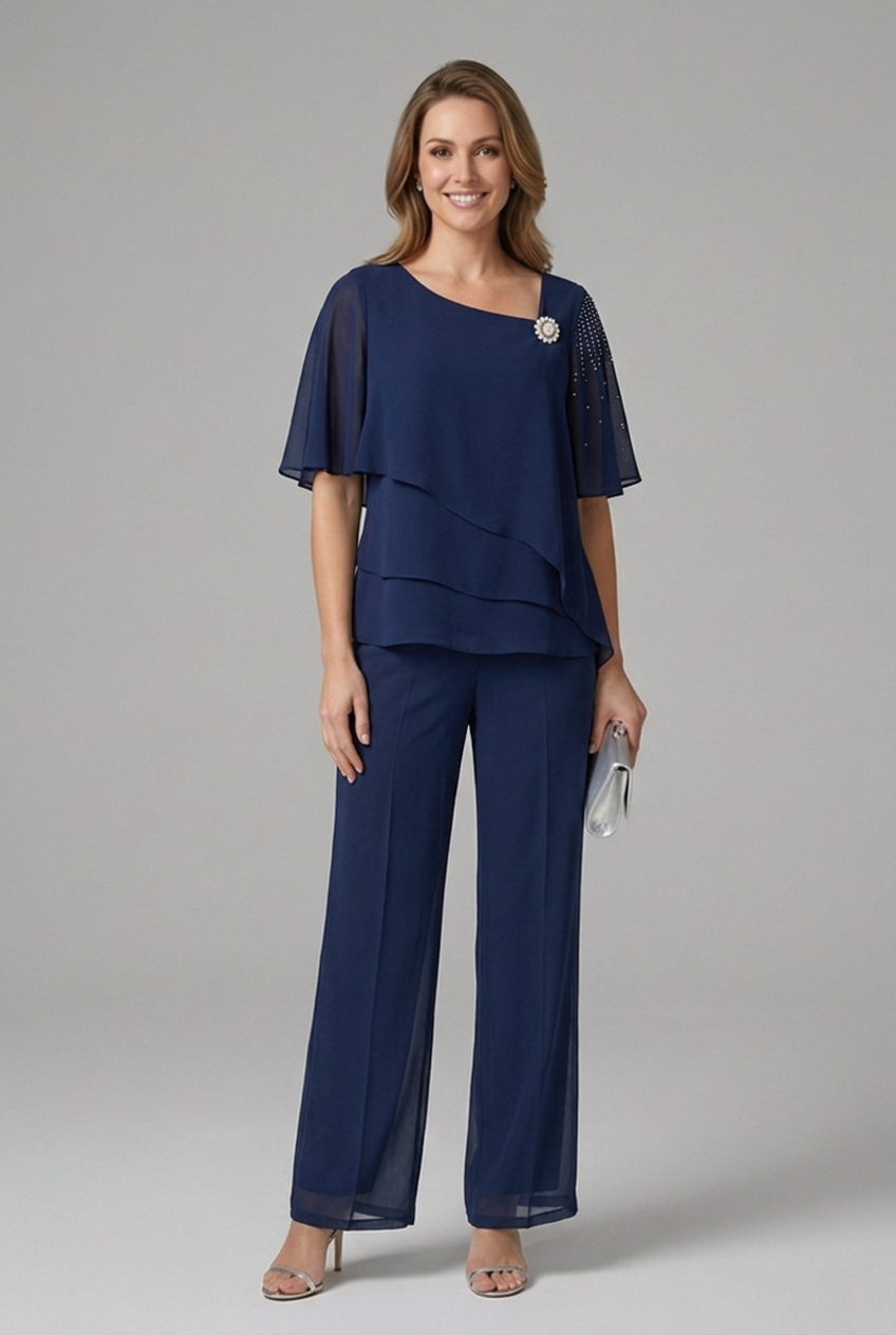 Margaux Layered Top and Straight Leg Trousers Set