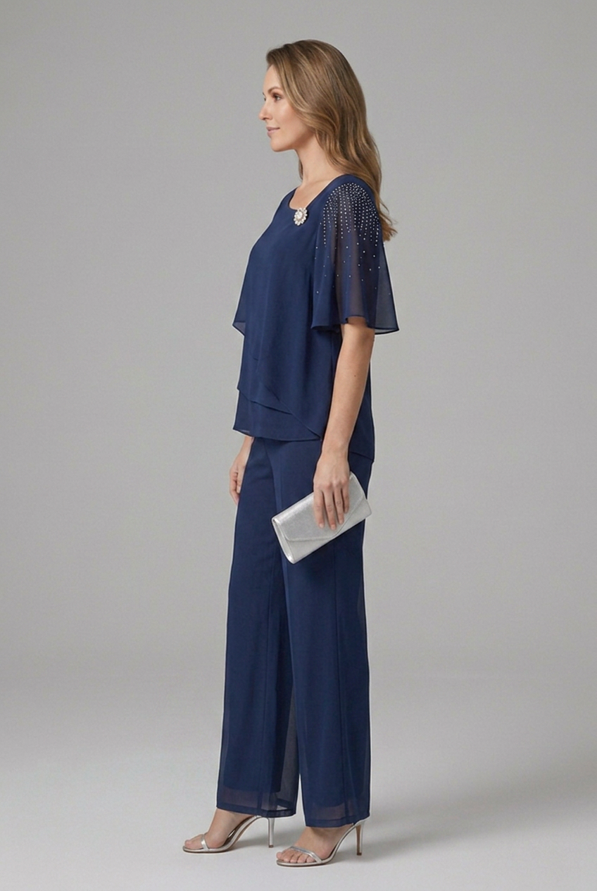 Margaux Layered Top and Straight Leg Trousers Set