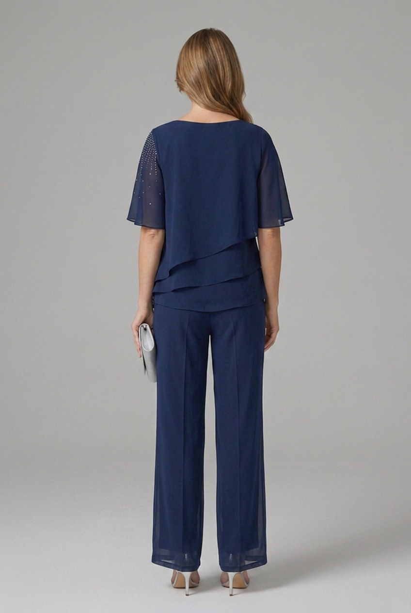 Margaux Layered Top and Straight Leg Trousers Set