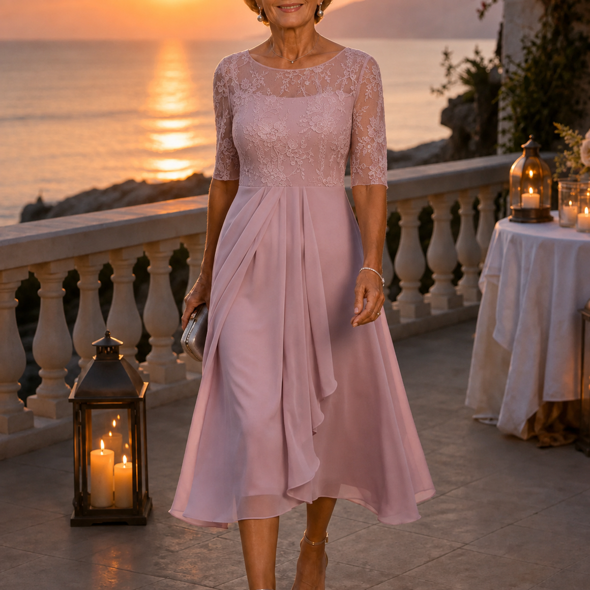 Amara Romantic Lace Bodice Midi Dress for Weddings