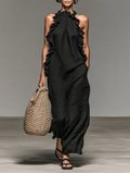 Aurora Graceful High Neck Ruffle Maxi Dress