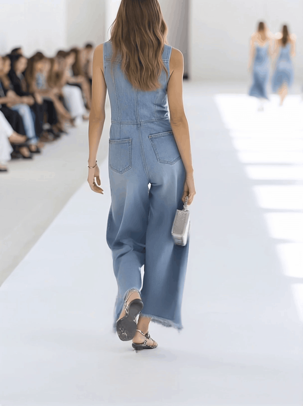 Indie Sleeveless Wide Leg Denim-Look Jumpsuit