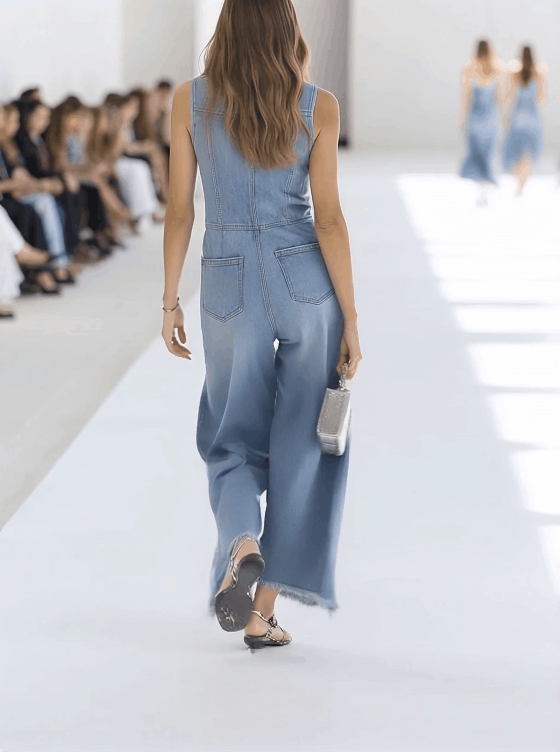 Indie Sleeveless Wide Leg Denim-Look Jumpsuit