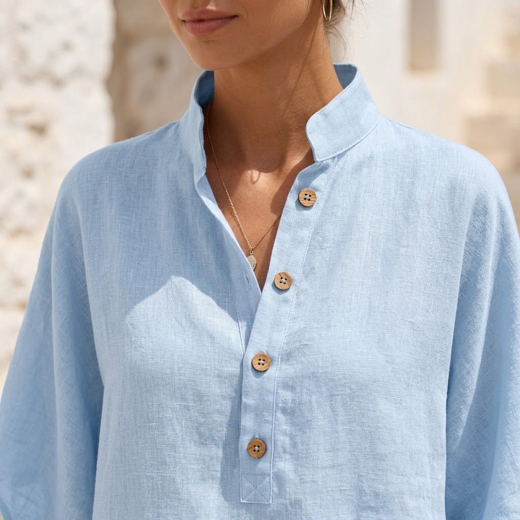 Liana Breezy Linen Batwing Tunic and Wide-Leg Pants Set