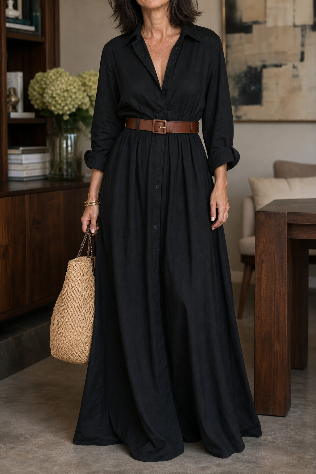 Greta Versatile Belted Maxi Shirt Dress