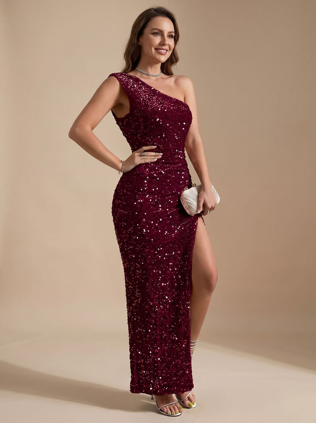 Estelle Sparkling Sequin One-Shoulder Party Maxi Dress