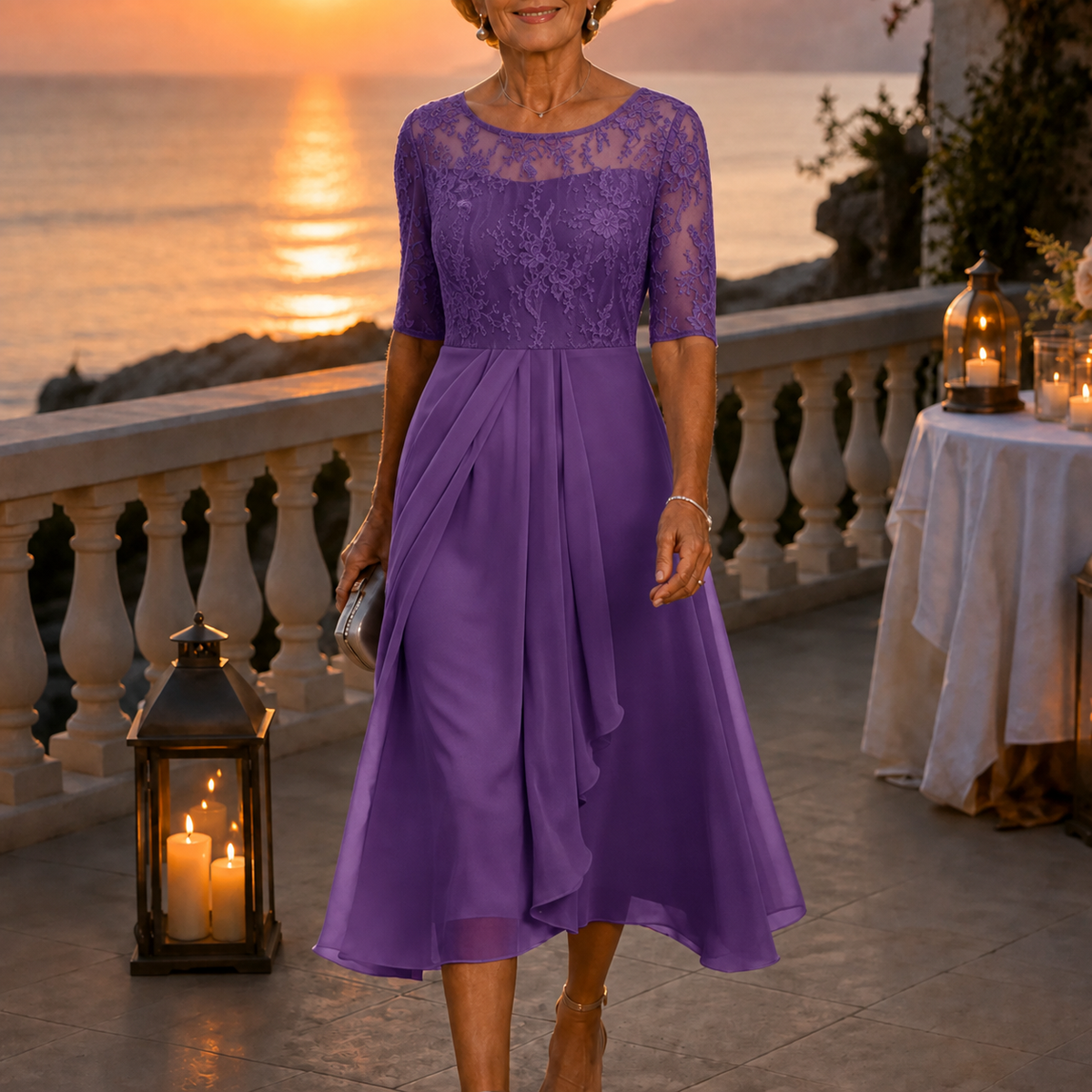 Amara Romantic Lace Bodice Midi Dress for Weddings