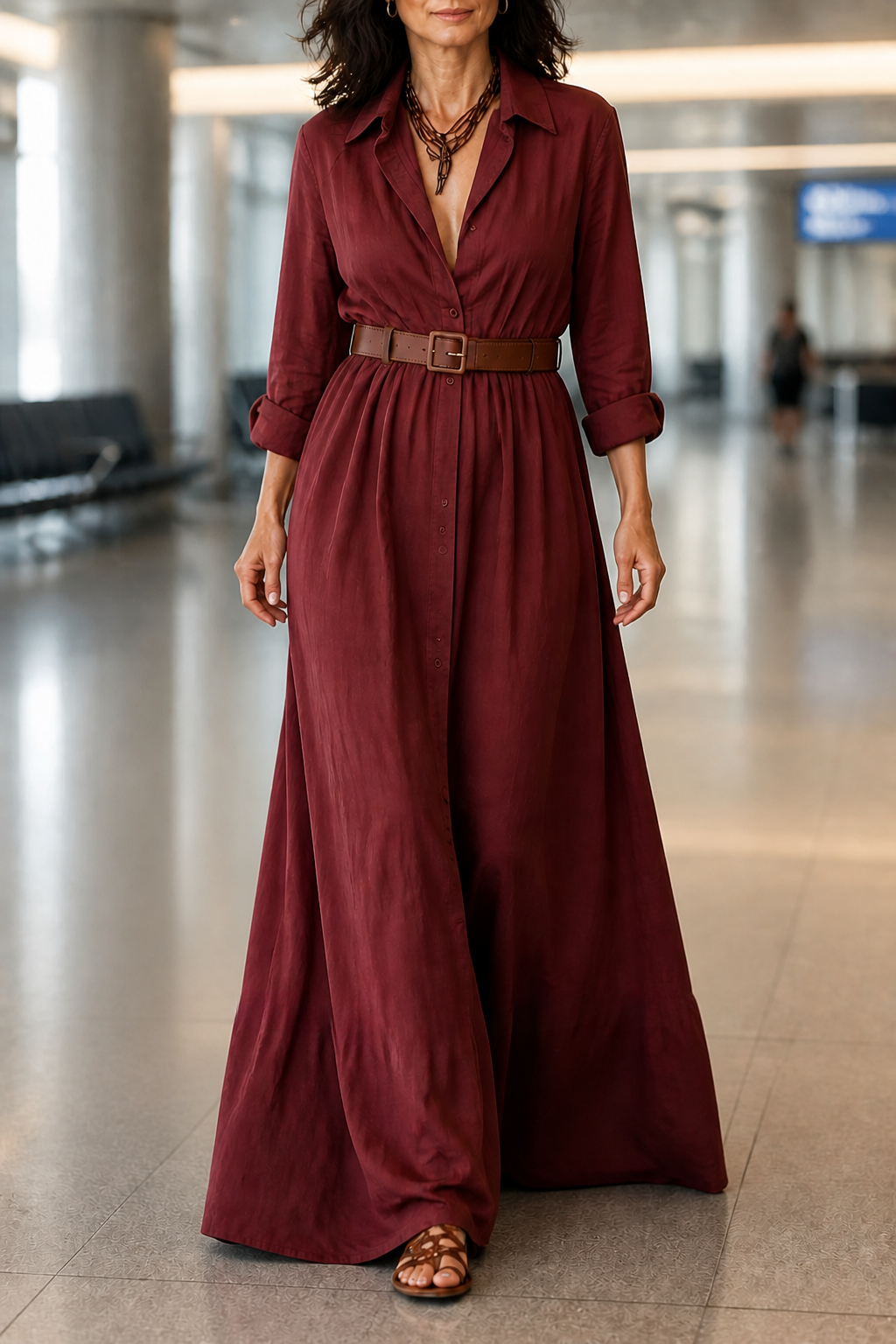Greta Versatile Belted Maxi Shirt Dress