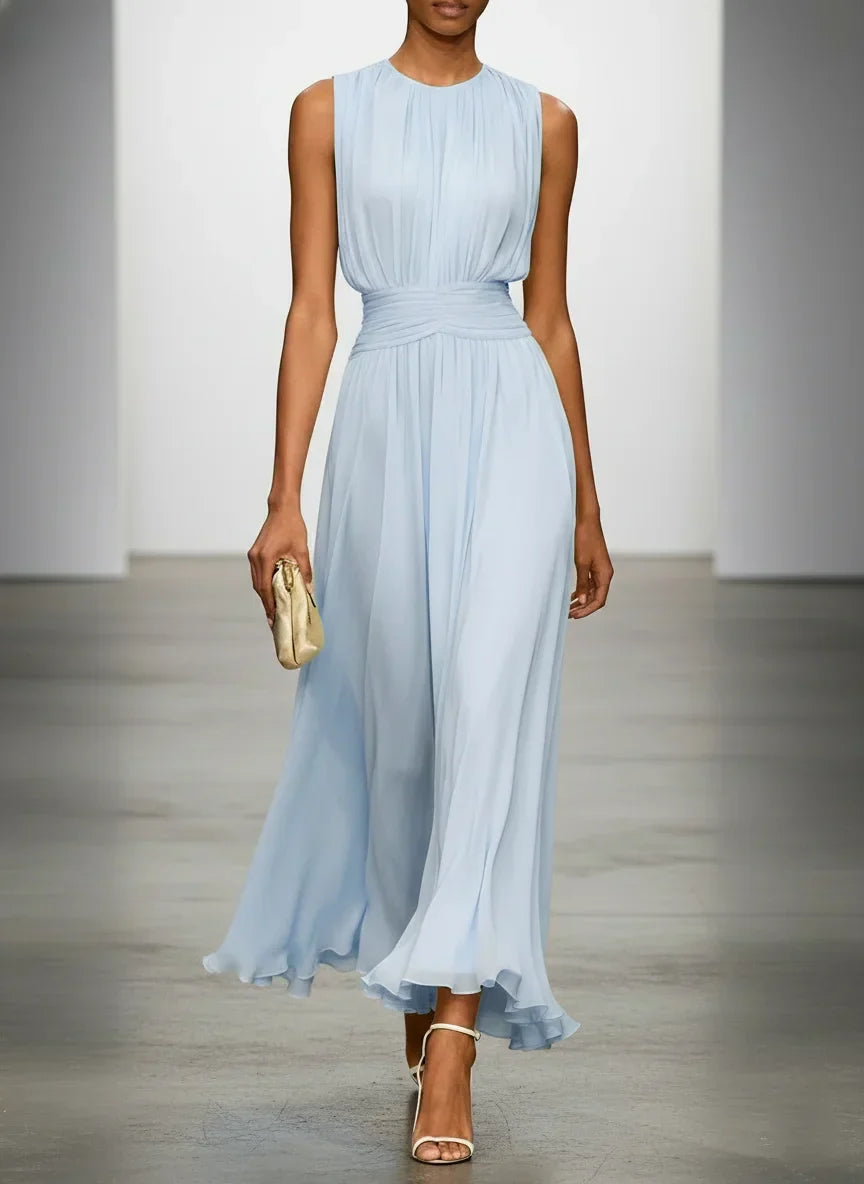 Delphine Light Chiffon Ruched A-Line Maxi Dress