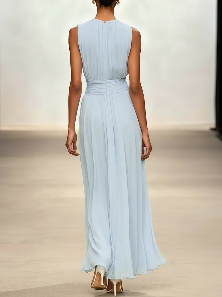 Delphine Light Chiffon Ruched A-Line Maxi Dress