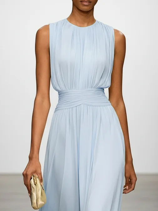 Delphine Light Chiffon Ruched A-Line Maxi Dress