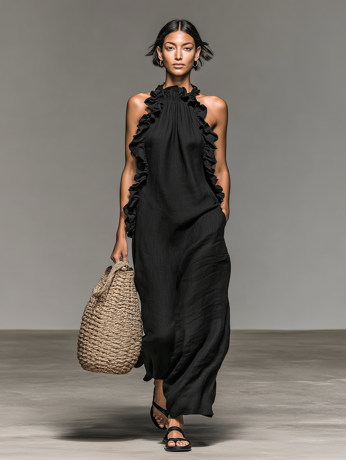 Aurora Graceful High Neck Ruffle Maxi Dress