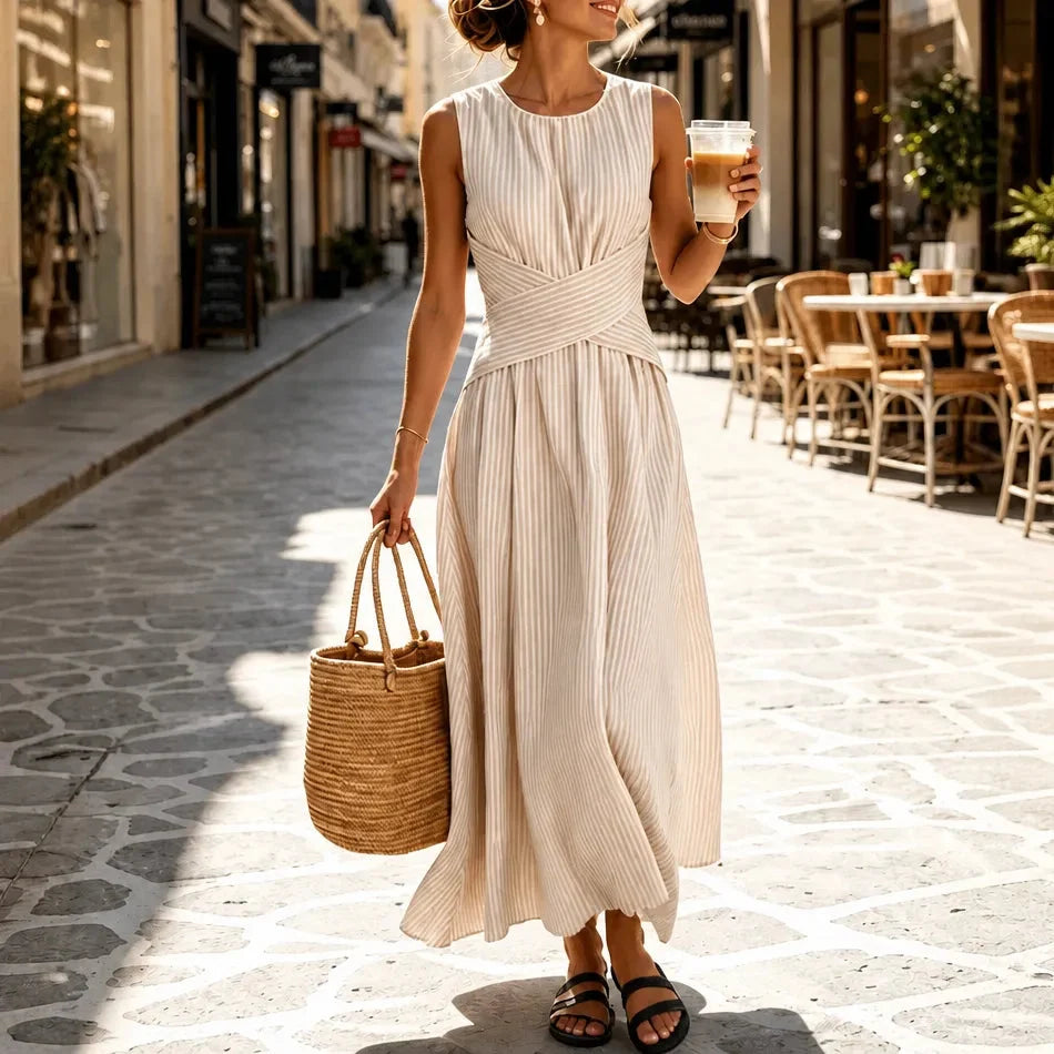 Maisie Fresh Striped Wrap Sleeveless Maxi Dress
