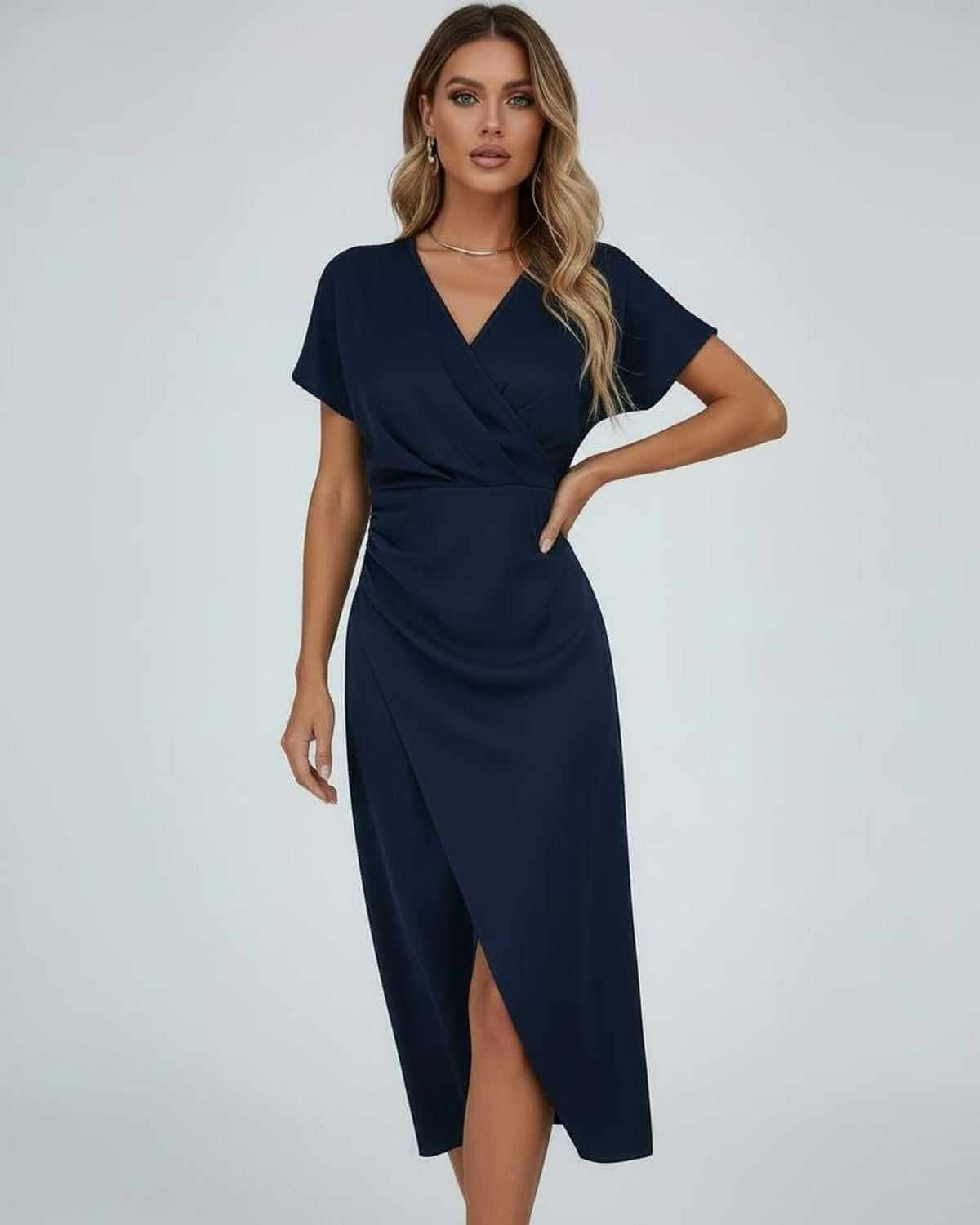 Carmen Elegant Wrap Midi Dress with Side Slit