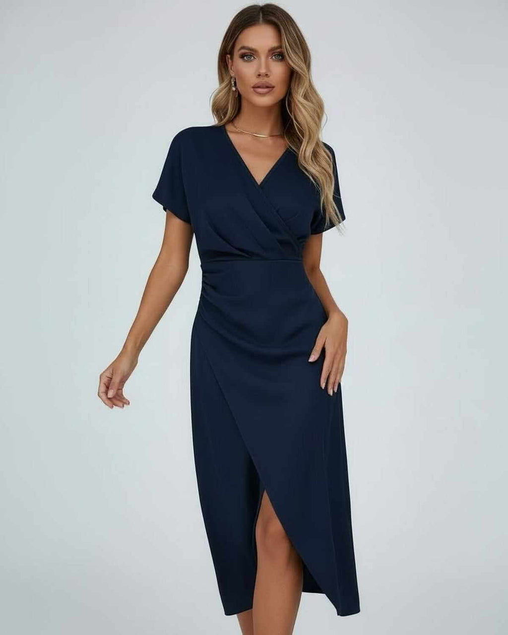 Carmen Elegant Wrap Midi Dress with Side Slit