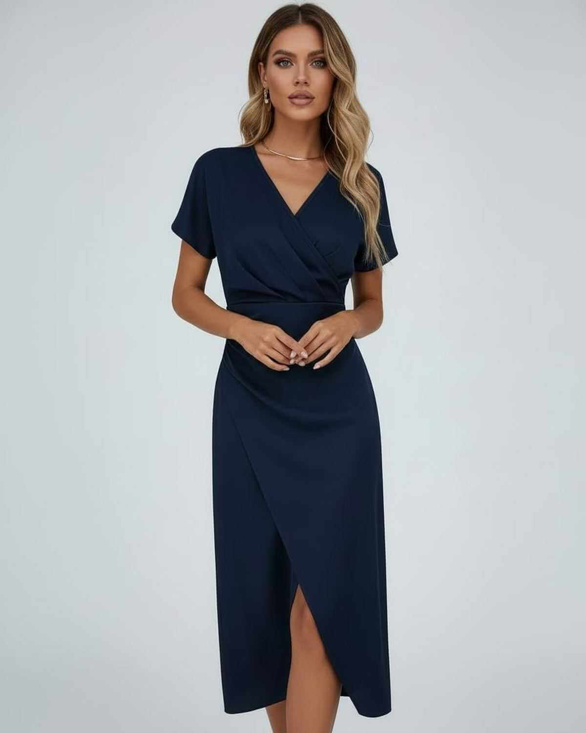 Carmen Elegant Wrap Midi Dress with Side Slit
