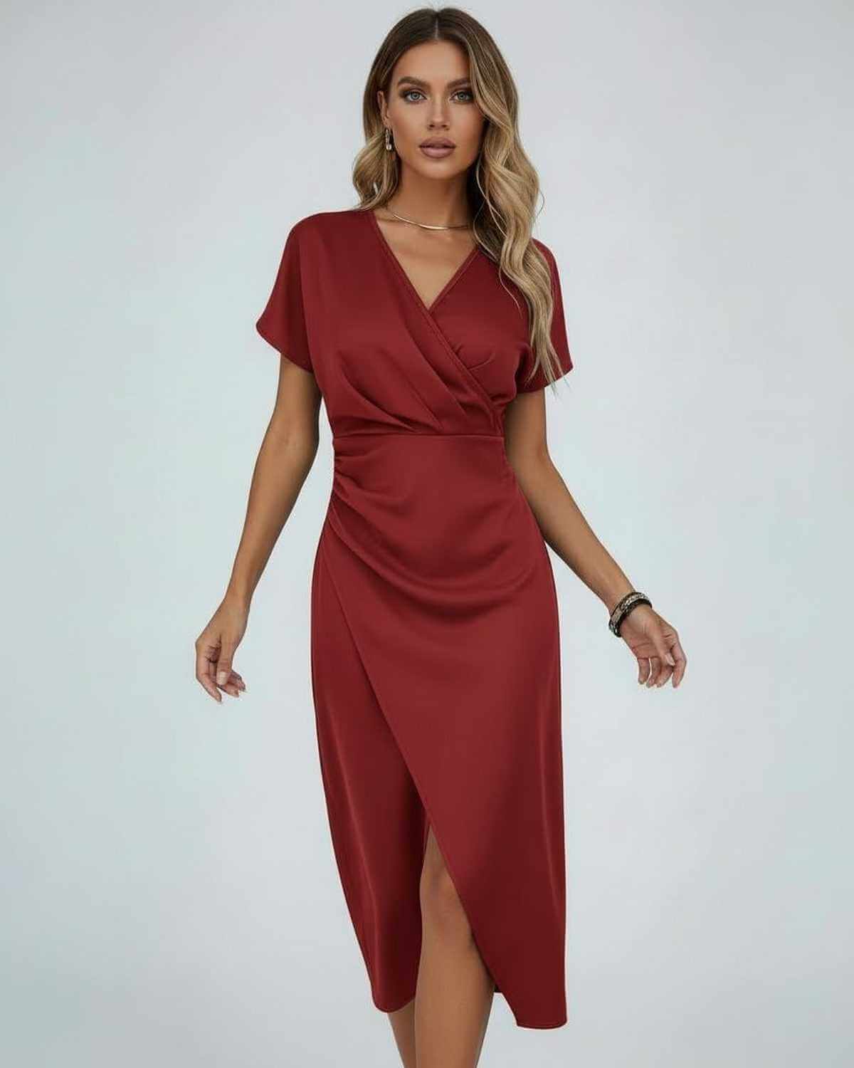 Carmen Elegant Wrap Midi Dress with Side Slit