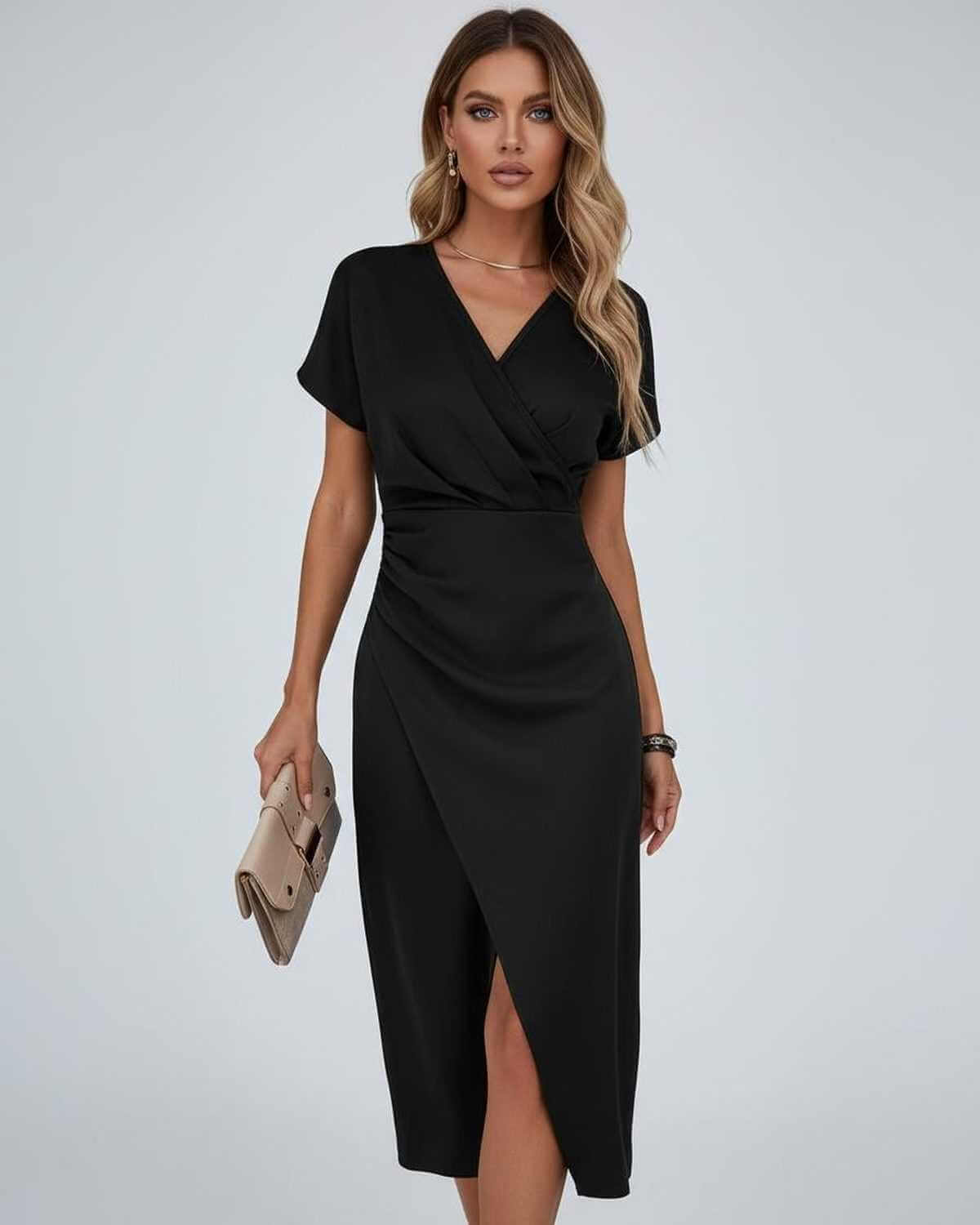 Carmen Elegant Wrap Midi Dress with Side Slit
