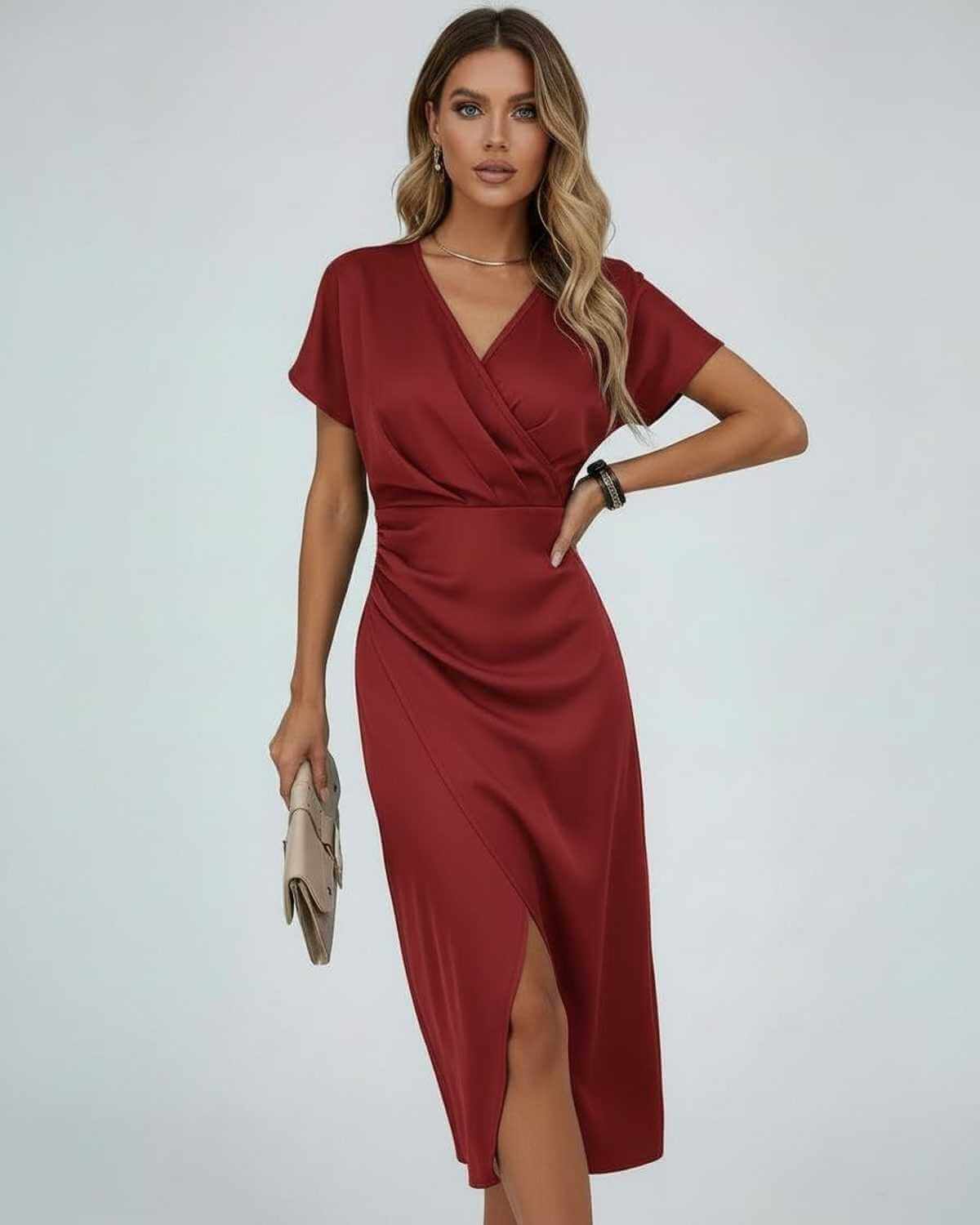Carmen Elegant Wrap Midi Dress with Side Slit