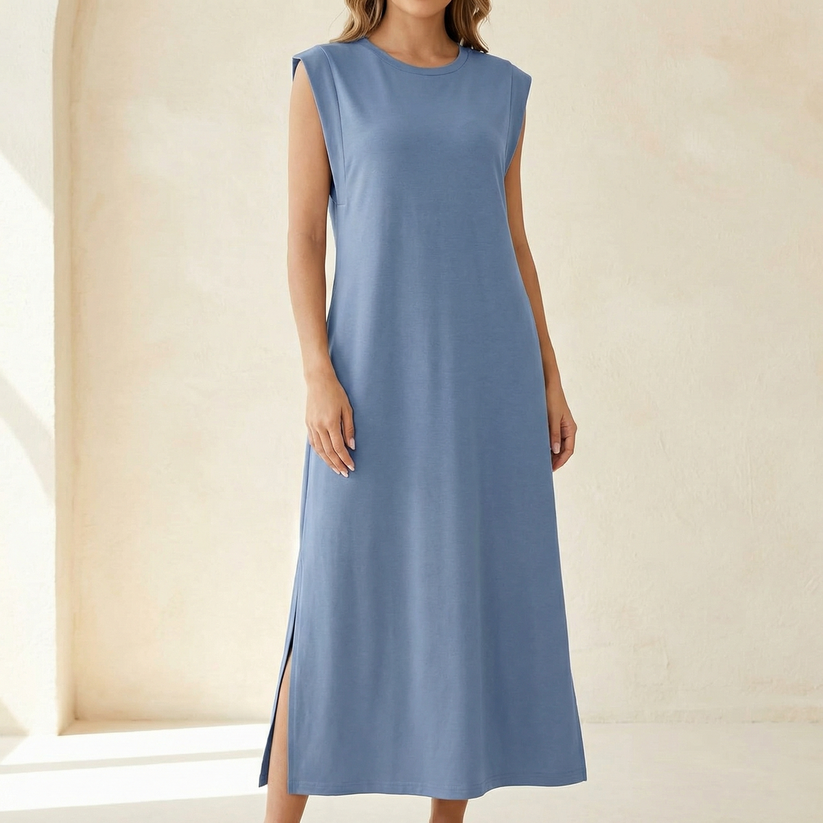 Talia Textured Crinkle Maxi Dress with Side Slit
