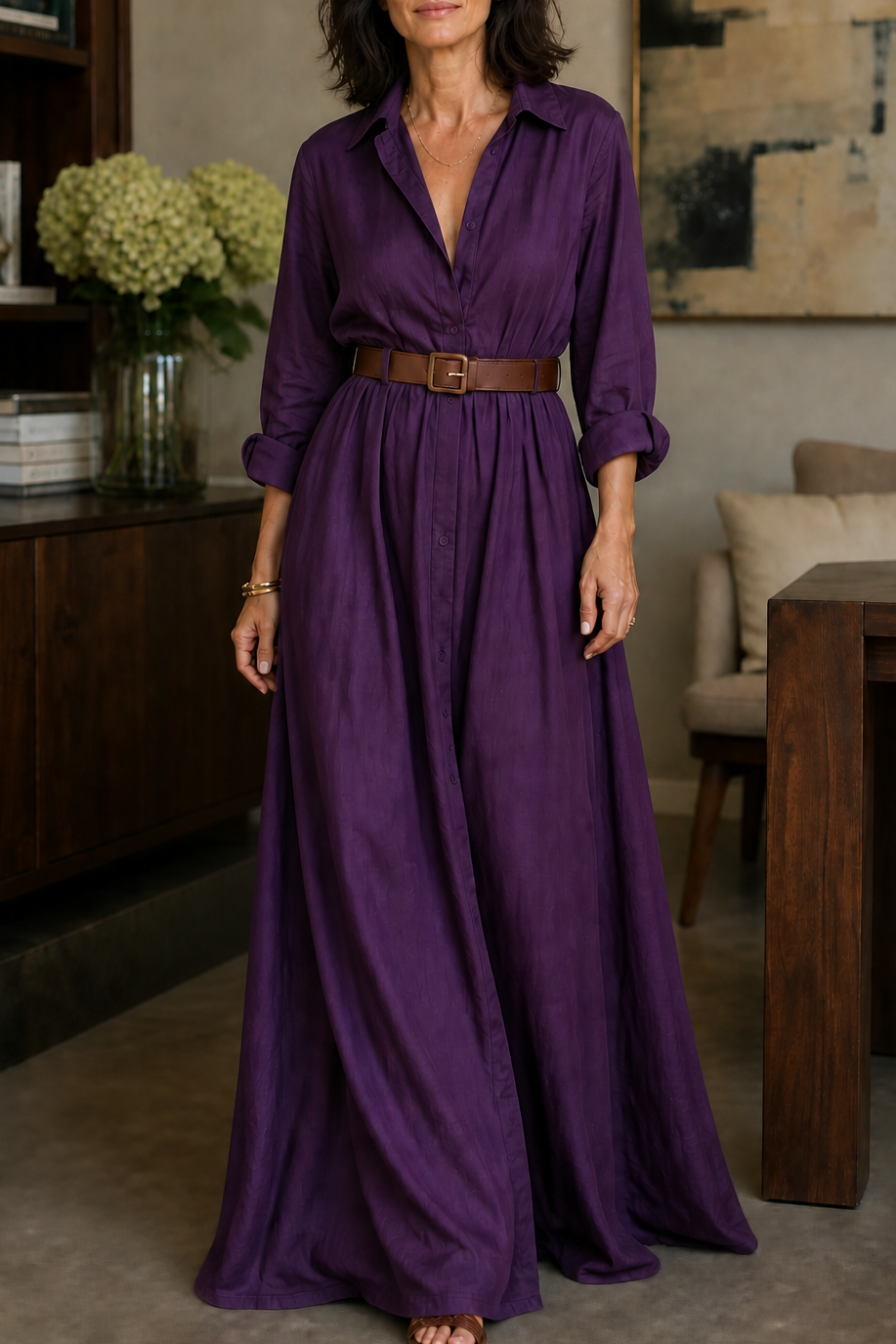 Greta Versatile Belted Maxi Shirt Dress