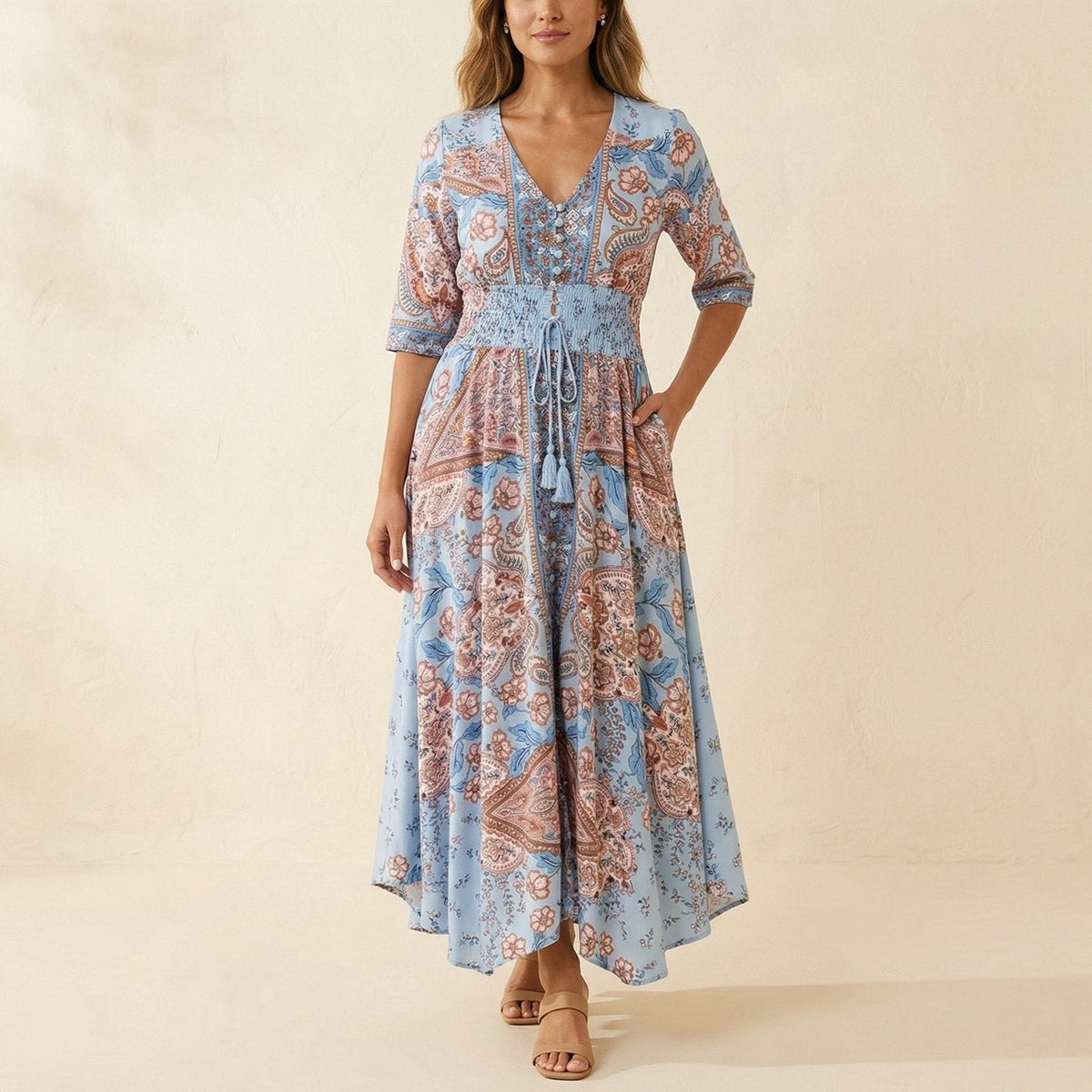 Daisy Feminine Floral Wrap Maxi Dress