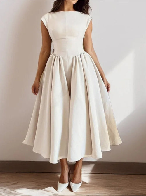 Audrey Classic Satin Full Skirt Midi Dress
